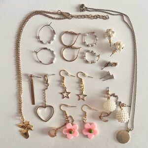 Gold jewelry bundle earrings and necklace lot 12pcs